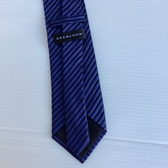Sean John Mens Diagonal Striped Tie Silk Blend Blue & Black - Picture 4 of 7